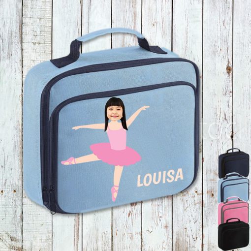 sky blue lunch bag with ballerina image