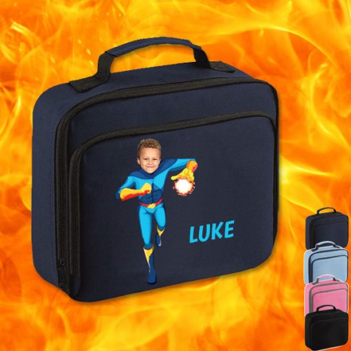 navy lunch bag with fireboy image