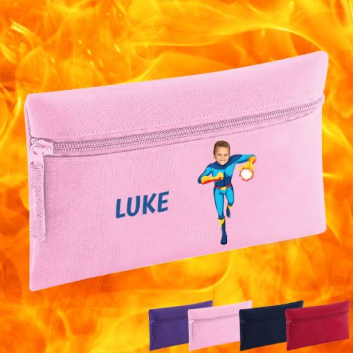 pink pencil case with fireboy image