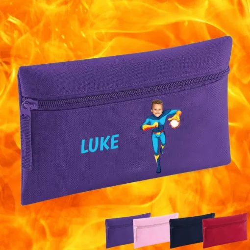 purple pencil case with fireboy image
