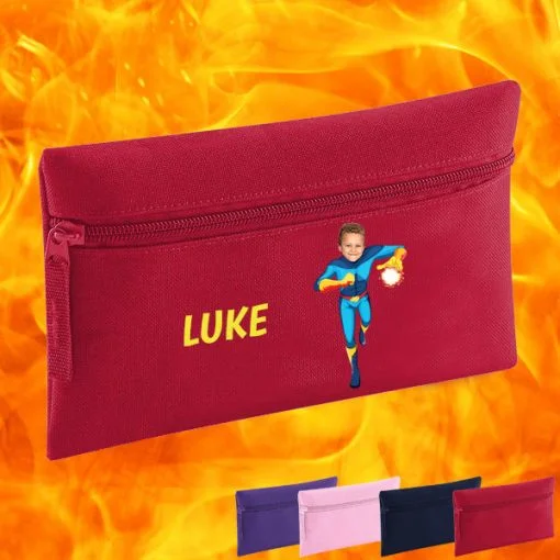red pencil case with fireboy image