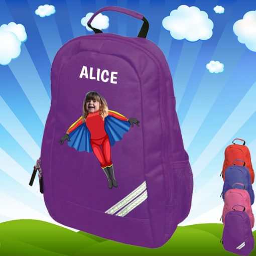 purple backpack with flygirl image