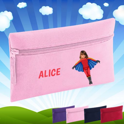 pink pencil case with flygirl image