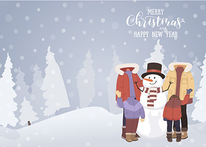 xmas card snowman 2 adults 2 kids