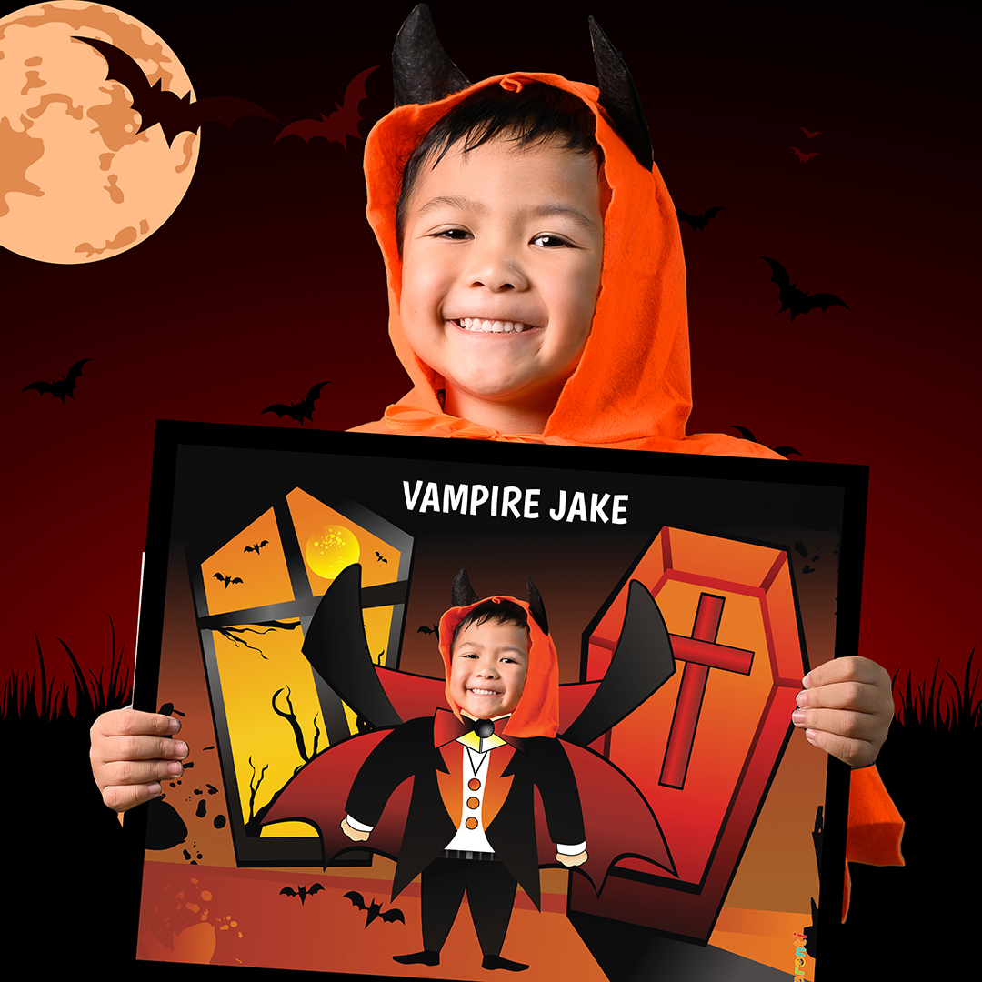 the abstract image of the boy in the Halloween costume holds the